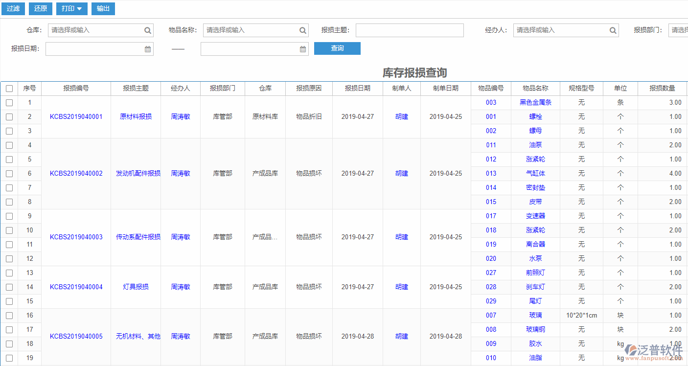 庫存報(bào)損查詢