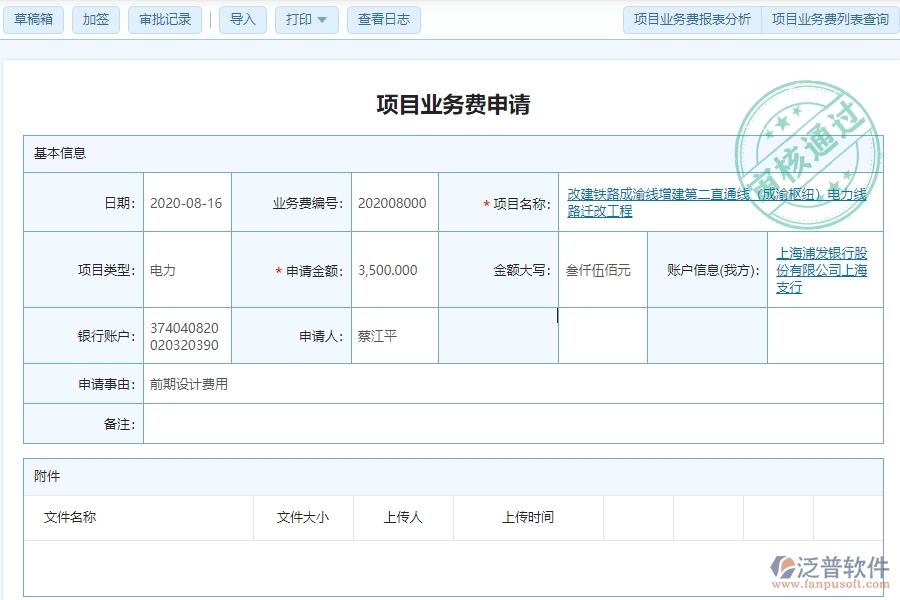 泛普電力工業(yè)管理系統(tǒng)中項目業(yè)務(wù)費申請的作用