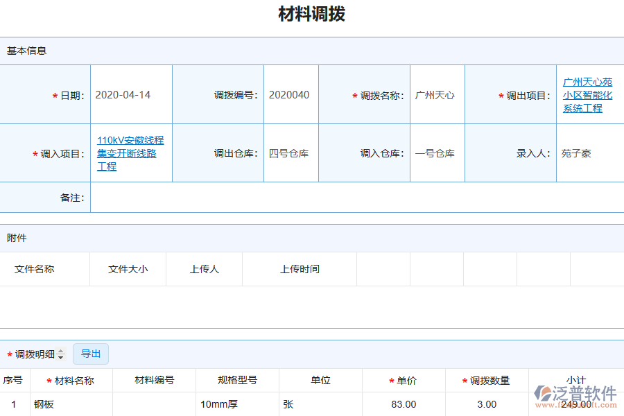 泛普電力企業(yè)管理系統(tǒng)中材料調撥的核心功能