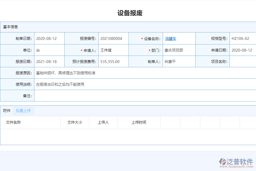 泛普軟件-安裝工程企業(yè)管理系統(tǒng)中設備報廢列表的亮點