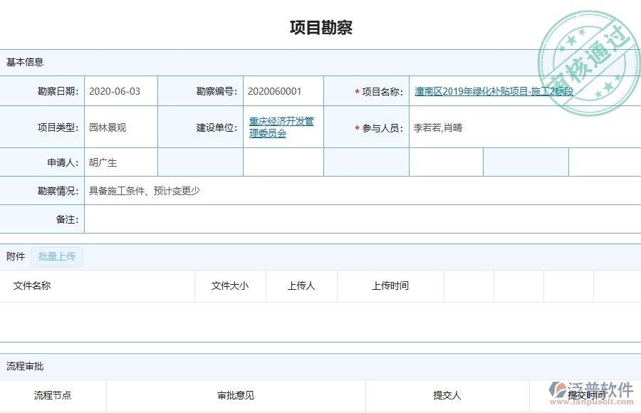 三、泛普軟件-園林工程企業(yè)管理系統(tǒng)中項目勘察主要功能