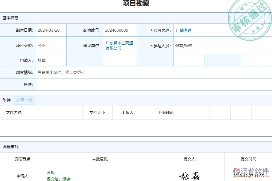 泛普軟件-公路工程企業(yè)管理系統(tǒng)中項目勘察主要功能
