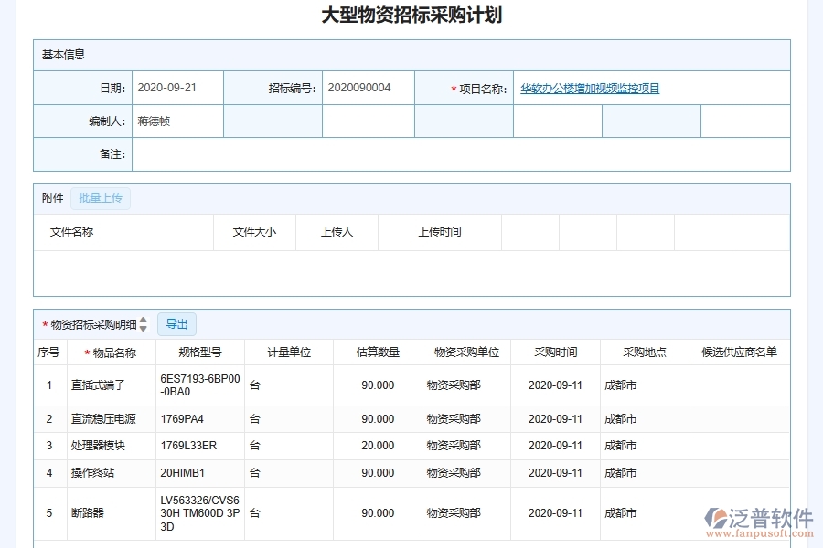 泛普軟件-的弱電工程項目管理系統(tǒng)在大型物資采購計劃管理中的作用