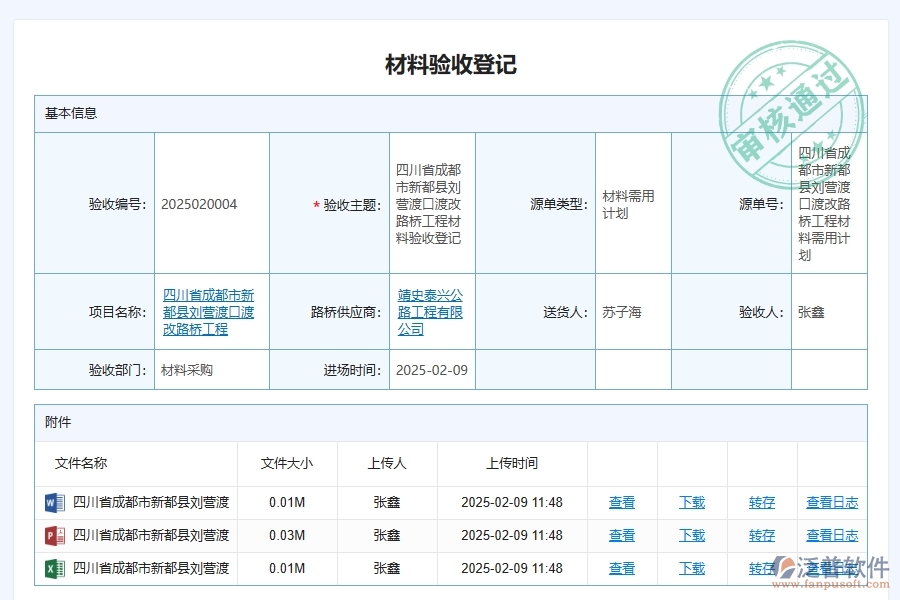 泛普軟件-路橋工程企業(yè)管理系統(tǒng)中施工材料進(jìn)場驗收管理的核心功能