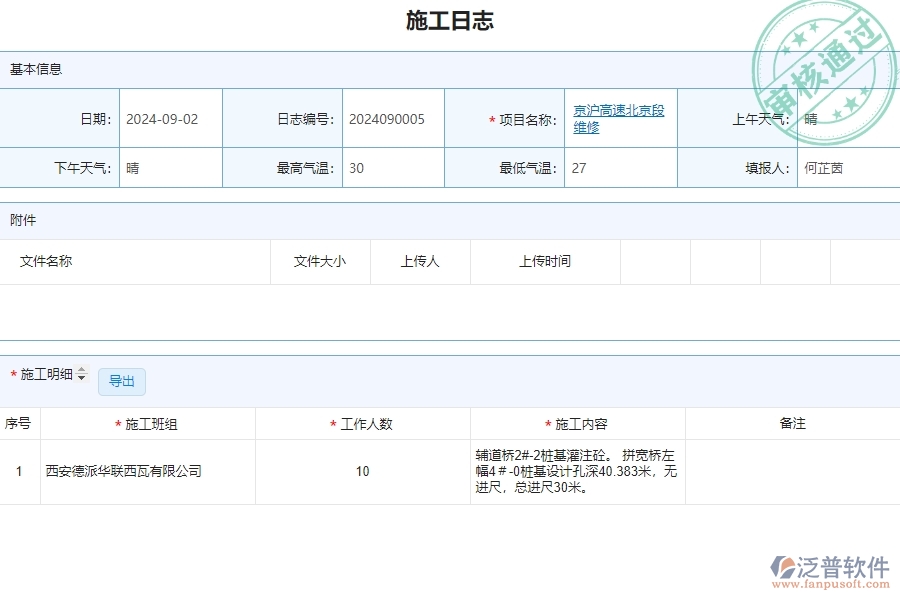 三、泛普軟件-公路工程企業(yè)管理系統(tǒng)中施工日志主要功能