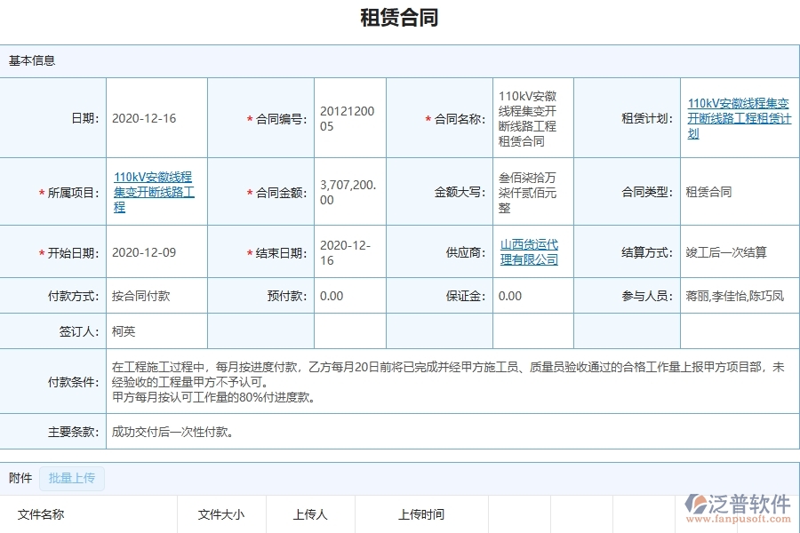 三、泛普軟件-弱電工程管理系統(tǒng)在租賃合同列表中的注意事項(xiàng)