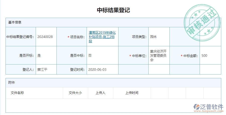 三、泛普軟件-園林工程企業(yè)管理系統(tǒng)中的中標(biāo)結(jié)果登記列表管理的依據(jù)