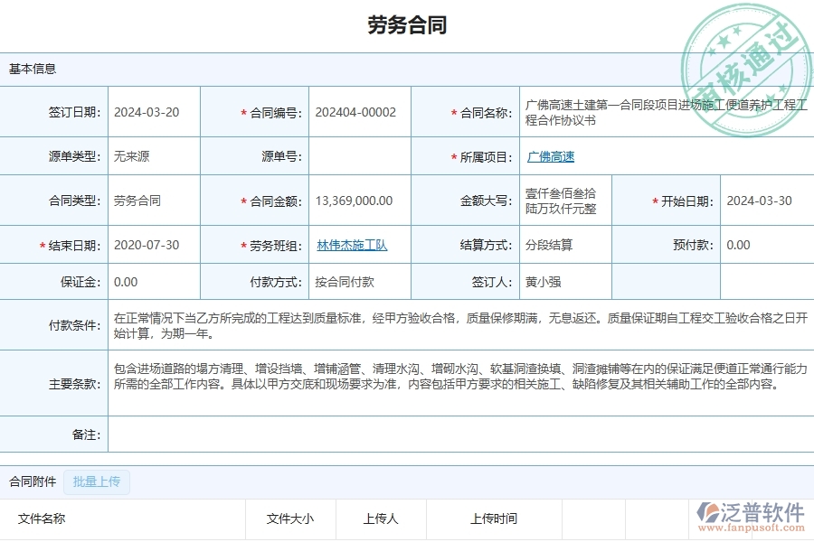 三、泛普軟件-公路工程管理系統(tǒng)中勞務合同的注意事項