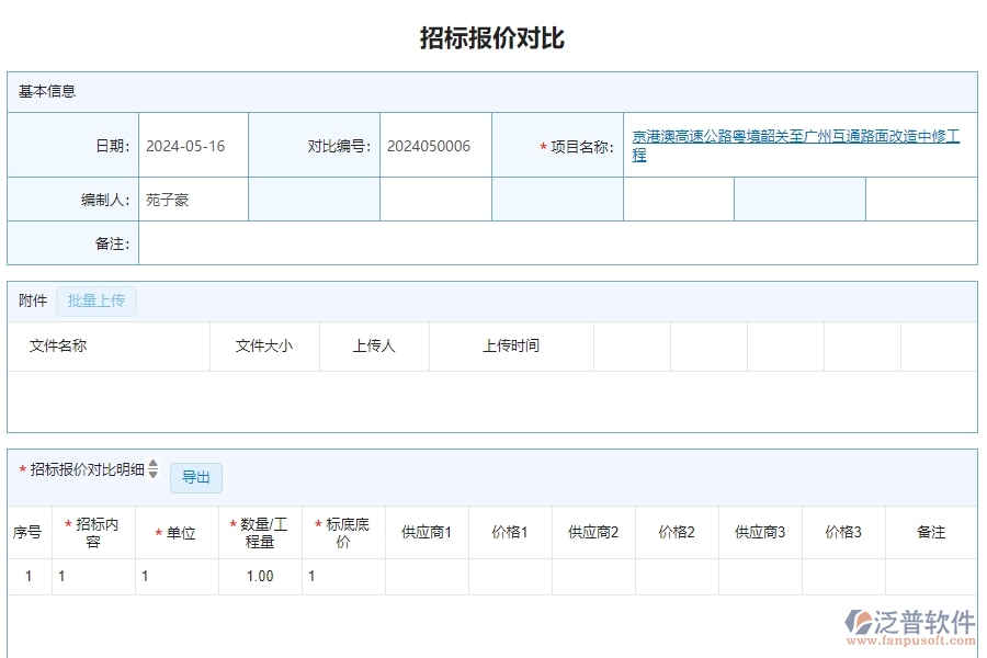 三、泛普軟件-公路工程管理系統(tǒng)如何解決企業(yè)招標(biāo)報價對比列表問題