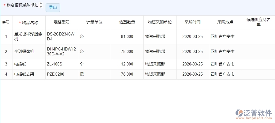 三、泛普軟件-安防工程行業(yè)系統(tǒng)中大型物資招標采購計劃查詢管理的亮點