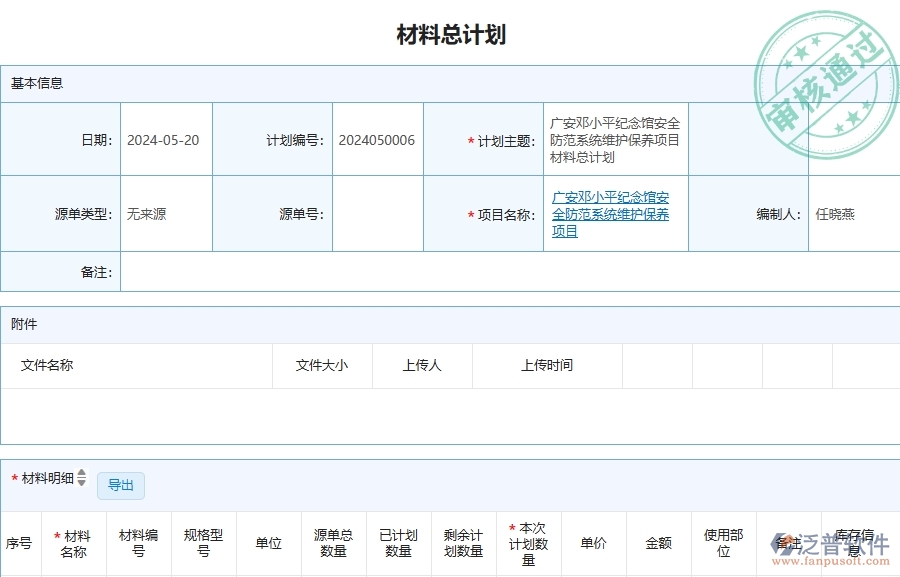 四、泛普軟件-安防工程管理系統(tǒng)在材料總計劃列表中的應(yīng)用場景