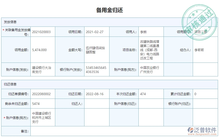 二、泛普軟件-公路工程系統(tǒng)提升企業(yè)備用金歸還管理的措施
