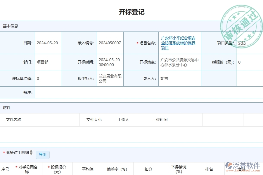 三、泛普軟件-安防工程企業(yè)管理系統(tǒng)中開標(biāo)記錄的優(yōu)點與缺點