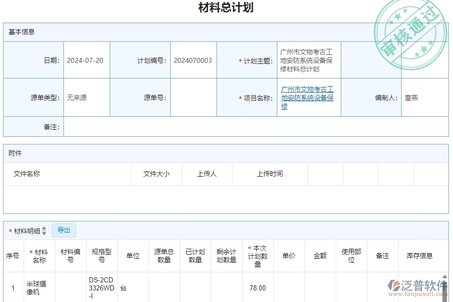 三、泛普軟件-安防工程企業(yè)管理系統(tǒng)中材料總計(jì)劃明細(xì)查詢(xún)的核心功能