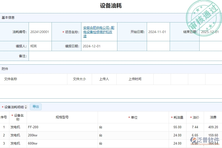 四、泛普軟件-安防工程管理系統(tǒng)在設(shè)備油耗中的解決方案
